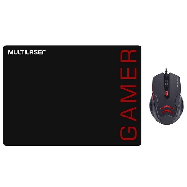 Mouse 3200 DPI y Mousepad Multilaser Rojo