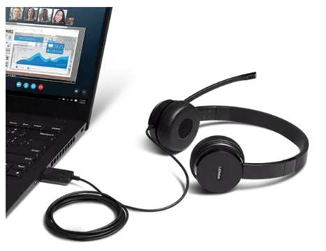 Lenovo Auriculares con micrófono Stereo USB/NEGRO